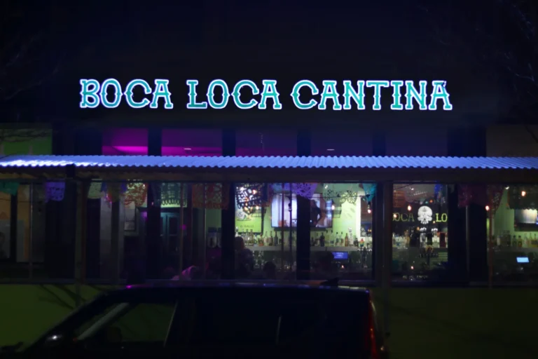 Boca Loca Cantina Channel Letters in vibrant LED neon