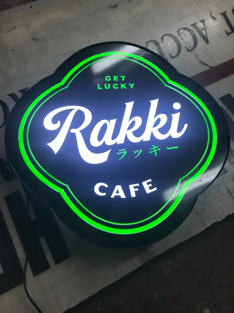 rakki cafe round green border sign neon sign by NeonArts