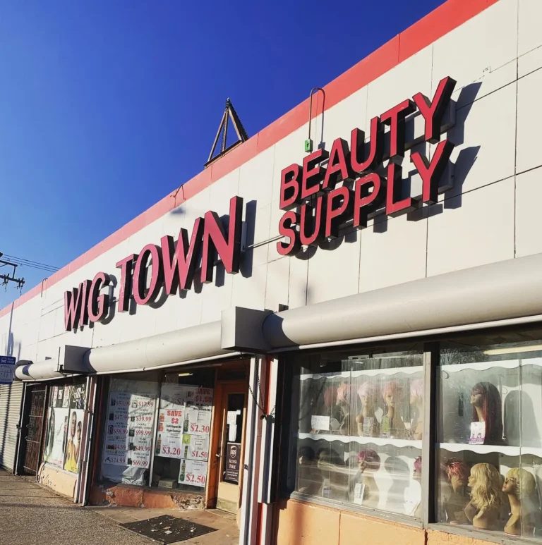Neonarts Wig Town Storefront Signage in LED for modern neon sign decor